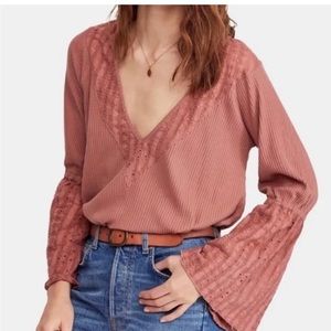Free People Pull On Persian Nights Eyelet Bell Sleeves